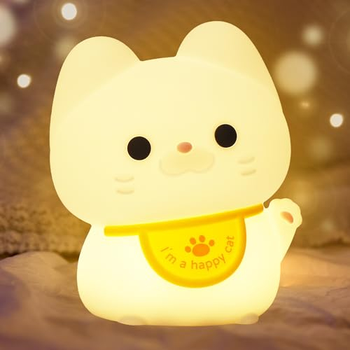 Süßes Katzen Nachtlicht für Kinder, Silikon Kitty Tier LED Touch Lampe mit Timer Dimmbar, USB Wiederaufladbare Kleinkind Nachttisch Schlafzimmer Dekoration, Geschenke für Baby Katzenliebhaber Mädchen