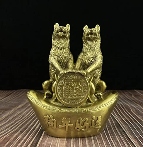 AMUCK Bronze Lucky Double Dog sitzende Statue Schreibtisch Ornament Craft Statue