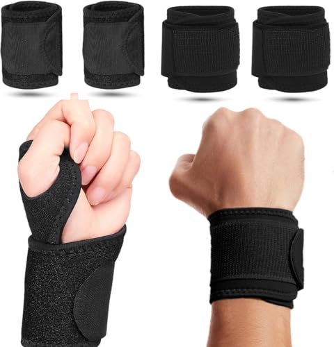 VBKITW 4pcs Polsiera per Il Polso Regolabile e Traspirante, Tutore Tunnel Carpale per Il Polso per Distorsioni, Artriti e Tendiniti, Nero