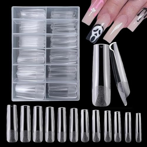 Gel Nail Tips, 240pcs Square False Nails for Gel Extensions & Acrylic Nails, 12 Full Cover Sizes, Clear Nails for Salon DIY Nail Art