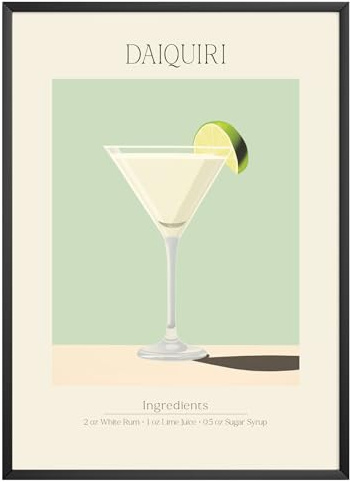MJ-GRAPHICS - Poster Daiquiri - Bild mit Cocktail Rezept - Wandbild Din A4 in Galerie Qualität mit extra dickem 300g Posterpapier - Retro Poster Cocktail - FineArt Kunstdruck ohne Bilderrahmen