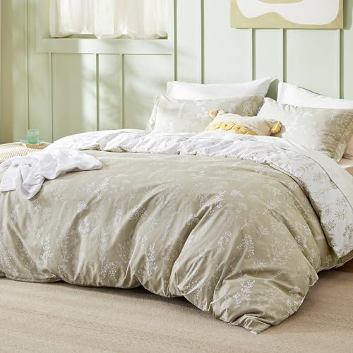 Bedsure Twin/Twin XL Comforter Set - Linen Bed Set, 2 Pieces Cute Floral Bedding, 1 Soft Reversible Botanical Flowers Comforter and 1 Pillow Sham