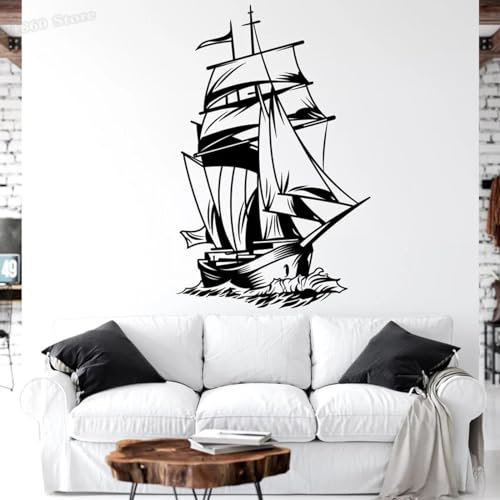 SHELOG Nautisches Boot Wandtattoo Boot Dekor Segelboot Kinderzimmer Spielzimmer Wandaufkleber Vinyl Segelboot Aufkleber Schlafzimmer Wohnzimmer Dekor