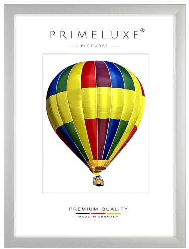 PrimeLuxe Marco de madera de 30 x 46 cm (tamaño de la imagen) en plata mate, color y tamaño a elegir, marco para pósteres, puzles, collage de fotos, fabricado en Alemania