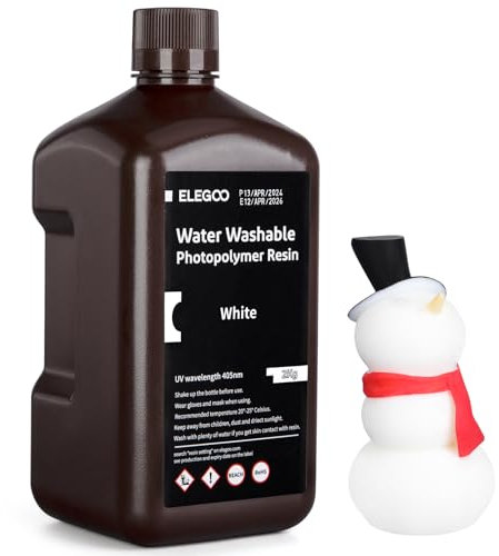 ELEGOO Resina 3D Lavable con Agua, 2kg Resin 3D Printer 405nm UV Curado Rápido, Resina 3D 2000g para Impresora 3D LCD/DLP/MSLA, Resina Fotopolímero con Alta Precisión y Bajo Olor, 2000Gram Blanco