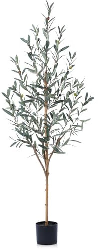 CROSOFMI Künstliche Pflanzen Groß 150 cm Olivenbaum Künstlich mit Echte Baumstange Kunstpflanzen wie Echt für Balkon Wohnzimmer Deko (1 Pack)