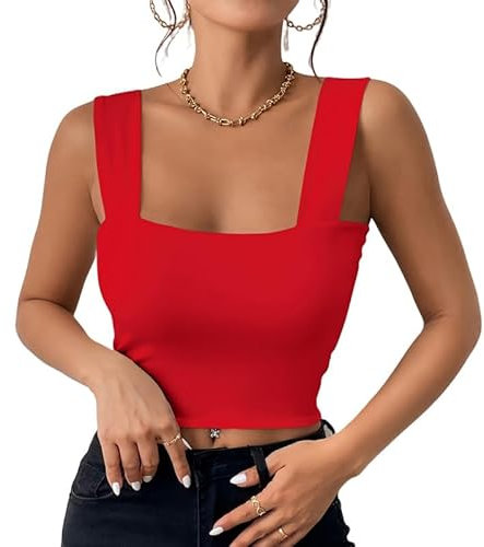 Haibang Camiseta sin Mangas Mujer Verano Sexy Crop Top Ajustado Cuello Cuadrado Camisetas Tirantes Elegantes Tank Tops Básica Chalecos Top Lencero Doble Forro Moda Casual Streetwear