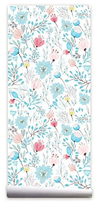 Nursery Kids Soft Garden Flowers Wall Mural|Floral Peel and Stick Pink/Yellow/Blue Flowers Wallpaper |Removable Wallpaper Floral Contact Paper