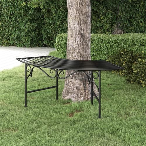 LAPOOH Baumbank 113 cm Schwarz Stahl, Gartenbänke, Sitzbank Outdoor, Parkbank, Garten Bank Für Draussen, Outdoor Deko Wetterfest 318826