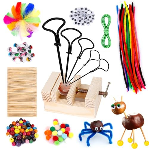 Kastanienbohrer Set 278PCS Kastanien Bastelset Kinder, Kastanienset zum Basteln mit Halter, Herbst Kastanienmännchen DIY Set mit DIY Bastel Zubehör für Kinder Deko Geschenk