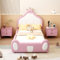 Polsterbett Kinderbett mit Lattenrost Bett Bettgestell 90*200 cm,Kopfteil mit Kranzleiste Kopf-und Fußende des Bettes zweifarbiges Patchwork Einzelbett Design Kunstlederstoff Schlafzimmerbett,Rosa
