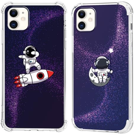 Olgary 2 Stück für iPhone 11 6,1 Zoll Hülle mit Astronaut und Lila Galaxie Cool Muster Durchsichtig Handyhülle Motiv, Transparent Hard PC Stoßfest TPU Bumper Dünn Schutzhülle Case