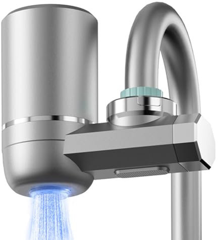 Wasserhahn Wasserfilter, Schwermetalle und Gerüche Filtern, Ausgestattet mit UV-Sterilisationsfunktion, Wasserfilter Trinkwasser mit Lila Licht für Küche(Inkl. Filter*1)