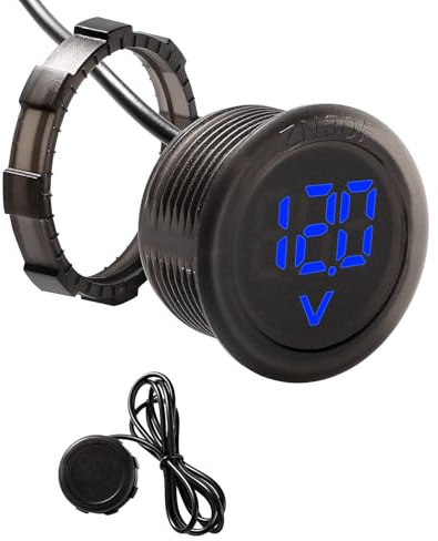 VooGenzek 5V-100V DC Car LED Digital Voltmeter Waterproof, Round 2 Wire Voltmeter Voltage Monitor Gauge Display, with Reverse Connection Protection, for Motorcycle Boat Camper Caravan, Blue