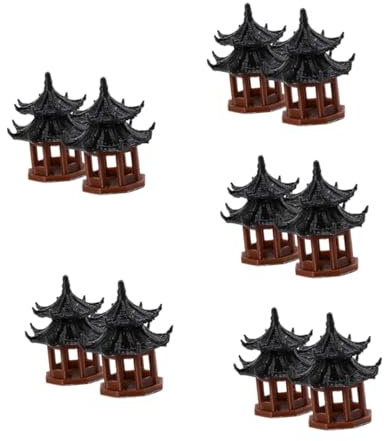 ABOOFAN 5 Sätze Pavillon-mikrolandschaft Miniatur-pavillon-Statue Winziger Pavillon Mini-pavillonstatuen Miniatur-szenenpavillon Miniaturpavillon Pavillon-Modell Plastik Black 2 Stück * 5