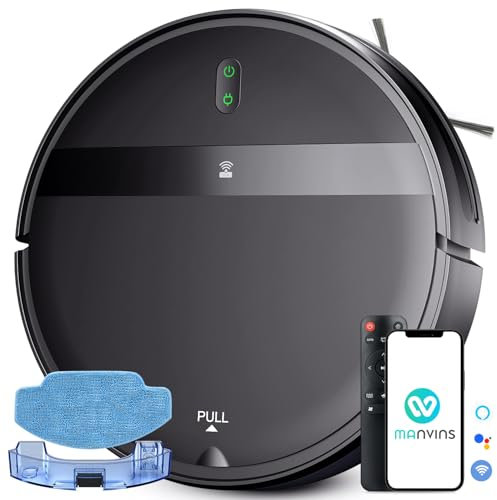 MANVINS Robot Vacuum and Mop Combo, Smart Robotic Vacuum with WiFi/App/Alexa, Ultra-Slim & Quiet, Tangle-Free Suction, Automatic Recharge Robot Vacuum Cleaner for Pet Hair/Carpet/Hard Floor