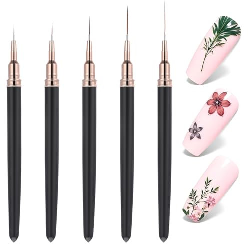5PCS Nail Art Brushes Set, Professional Nail Brush Kit for Long Lines, Thin Details, Fine Drawing, Nail Design Tools for Nail Art, Nail Tech Supplies, Nail Accessories, Black Nail Brush