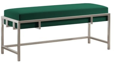 BETTSO - Elegante Sitzbank LAMO - Polsterbank mit Metalbeinen - Moderner Bettbank - Garderobenbank - Sitzhocker Wohnzimmer, Schlafzimmer, Flur - Metalfarbe Chrom - Stofffarbe Grün - 100x35x45cm