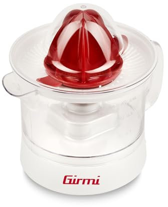 Girmi SR05 Spremiagrumi, 25W, Capacità 500cc, Griglia Filtrante, Doppia coppa di spremitura, Completamente smontabile e facile da pulire, Bianco/Rosso