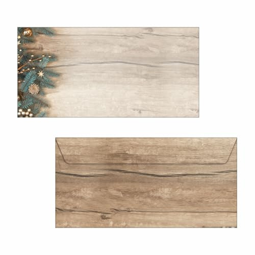 SIGEL DU664 Weihnachts-Umschlag, Golden Greens, braun/gold/grün, gummiert, DIN lang, 25 Stück