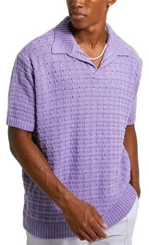 YIMAISZQ Maglietta Uomo Pring Summer Maglia da Manica Corta Business Shirt Casual Tees Tops Camicie Maschio-Viola-s