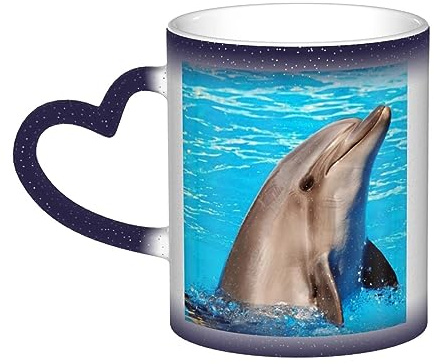 XTXGBT Divertidas tazas de café impresas con delfín, tazas personalizadas que cambian al calor, de cerámica sensible al calor