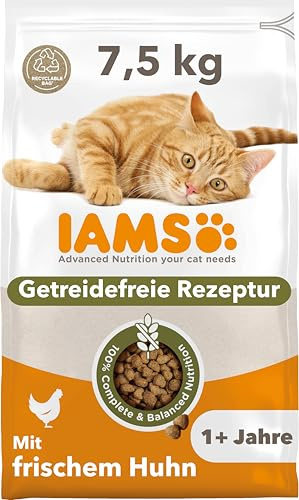 IAMS Trockenfutter getreidefrei mit Huhn für Katzen ab 1 Jahr, 7,5 kg | Katzenfutter trocken | ohne Getreide | mit Huhn | für ausgewachsene Katzen