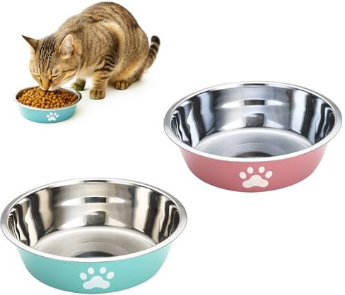 Dog Bowls 2 Pack, Stainless Steel Dog Food & Water Bowl, Non Slip Pet Bowls for Dogs, Medium Metal Dog Feeding Bowls Pink & Green, 900ml, Anti-Tip, Easy Clean – Not for Large Breeds