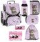 PASO- Schulranzen für Jungen und Mädchen, 8er-Set - Schul-Rucksack für Kinder mit Federmäppchen - Schuhbeutel Trinkflasche und Brotdose - Katze Motiv- 1-3 Klasse