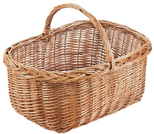 Kobolo Einkaufskorb LEON, aus gekochter Weide, 45x32x34 cm, braun, handgeflochtener Henkelkorb für Einkauf, Picknick, Markt & stilvolle Aufbewahrung