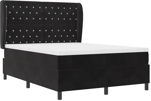 vidaXL Boxspringbett mit Matratze Schwarz 140 x 200 cm Samt, Stylishes modernes Bett, verstellbares Kopfteil, Taschenfederkernmatratze, Elegantes Schlafzimmer