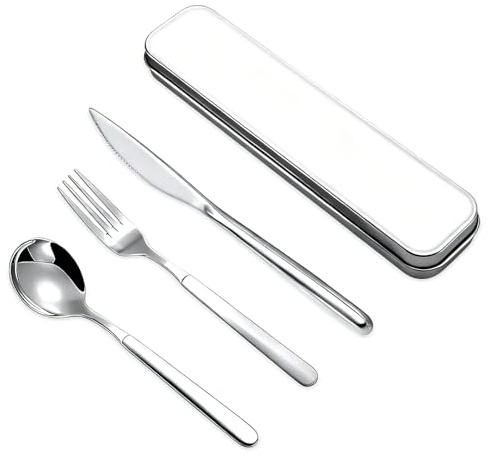 Wixovo 4 Pezzi Posate da Viaggio, Posate Campeggio Acciaio Inox, posate da Campeggio con Astuccio, per Esterno, campeggio, Viaggi, Lavoro e Scuola
