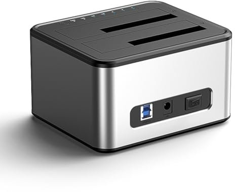 Sxmrmnx 2.5/3.5 Inch SSD External Hard Drive Enclosure Dual-Bay Hard Drive Docking Station to USB 3.0 HDD Case Power Adapter UK Plug
