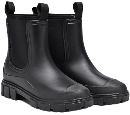 GemChve Gummistiefel Damen Winter, Chelsea Boots Gefüttert Wasserdicht, Gummistiefeletten Halbhohe Gartenschuhe, Rutschsicher Regenschuhe, Abriebfest Komfort Schlupfstiefel 36-42EU