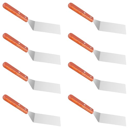 HEIYUET Lot de 8 spatules pour barbecue en acier inoxydable avec manche en bois - Spatules pour barbecue Smash Burger, Teppanyaki, spatule à pizza - 25 x 6,5 cm