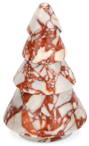 Marble Candle Holders, Christmas Tree Taper Candlestick, Calacatta Red | 3 in 1 Convertible, Pillar Tea Light, Candelabra, Holiday Centerpiece for Table, Mantel, Dining Room Décor