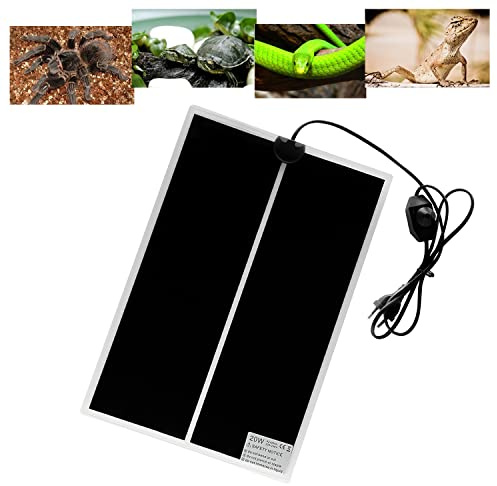 FIPASEN Terrarium Heizmatte, Reptil Heizmatten mit Temperaturregelung für Reptilien Schildkröten Schlangen Eidechse Gecko Einsiedlerkrebs Amphibien - Abnehmbares Heizkissen (20W, 42x28CM)