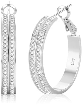 LOUMILEO 5MM Creolen Silber 925 für Damen Leicht funkelndes Gold Strass Doppeltes Rhinestone Ohrringe Gold Hypoallergene Creolen Silber mit Kubischem Zirkonia Schmuck Geschenk 30MM / 40MM