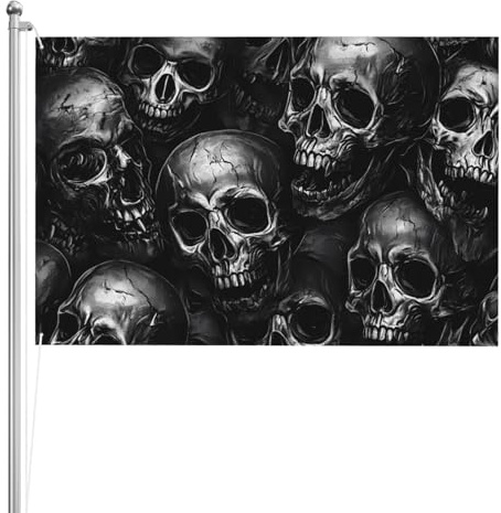 Drapeau extérieur double face motif tête de mort noir xft, polyester résistant aux intempéries avec couleurs vives pour jardin, cour, terrasse ou maison