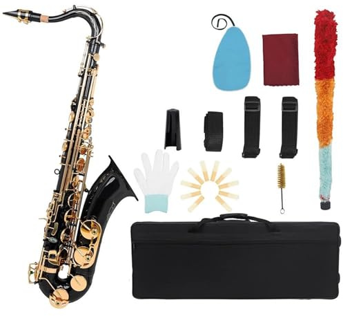 Saxophone Professionelles Tenorsaxophon Aus Messing Mit B-Klappe Inklusive Stoffhandschuhen Und Rohrblattzubehör(Black)