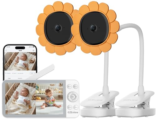CZEview Babyphone mit Kamera und App, 5,5 Zoll Video Baby Monitor ohne WLAN zwischen Kamera und Monitor, WLAN-Handyübertragung, Nachtsicht, 2-Wege-Audio, VOX, Temperatur (Weiß, 2 Kameras)
