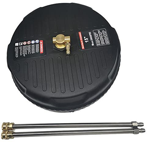 Pressure Washer Surface Cleaner Attachment - 15 Inch Rotary Patio Cleaner with Stiff Brushes, 2 Extension Wands, 360-Degree High-Speed Rotation, 3600 PSI