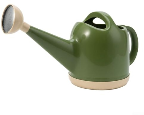 ZWEquipint Regadera grande de 4 litros con cabezal de ducha de acero inoxidable, maceta de jardín de plástico PP para fertilización de plantas de interior y exterior, amarillo leche (verde oscuro)