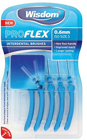 Wisdom WIS081P Pro Flex Interdental Brush, 0.60 mm Size, Blue (Pack of 5)