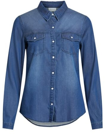 VILA Clothes Vibista Denim Shirt-Noos, Chemise Femme, Bleu (Dark Blue Wash:Clean), 36 (Taille Fabricant: Small)