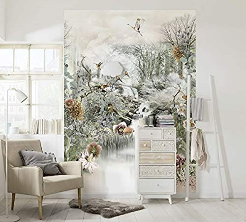 Komar Fototapete FABLE | 184 x 254 cm -Tapete, Wand Dekoration, Japan, Garten, Blumen, Vogel, Wald, Fluss, Kunst, Schlafzimmer, Wohnzimmer | 4-203