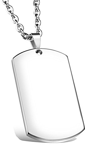 Linni Männer Frauen Kostenlose Gravur Edelstahl Plain Dog Tag Anhänger Halskette mit 24 Zoll Kette (Silber)