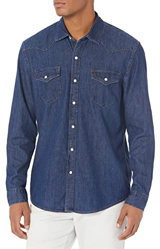 Amazon Essentials Herren Langärmeliges Jeanshemd, Normale Passform, Blau, XXL