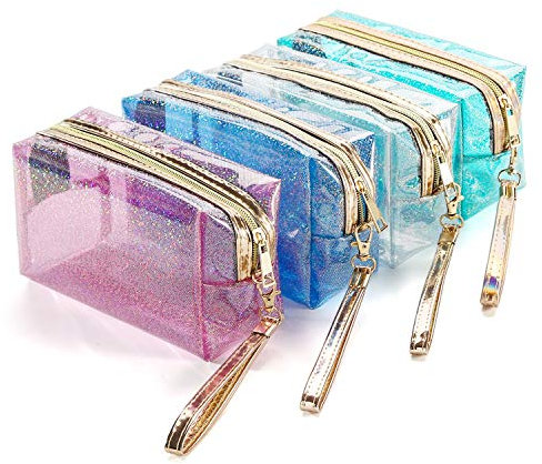YANGROW Wasserdichte Kosmetiktaschen, PVC, transparent, mit Reißverschluss, Kulturbeutel mit Griffband, tragbar, für Badezimmer, Urlaub und Organisation, 4 Stück, Small (4 Count), modisch