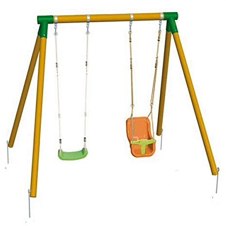 | MASGAMES | Columpio de Madera KIBO | Asiento Planos de plástico + Asiento de bebé con Respaldo | Madera tratada | Anclajes incluidos | Uso doméstico |